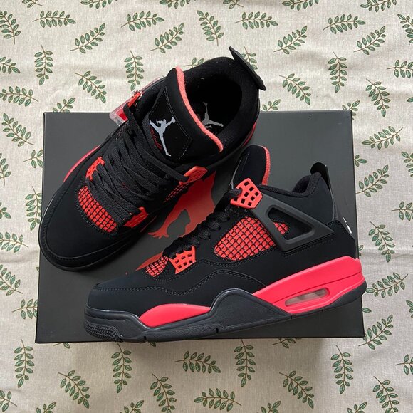 Air Jordan 4 Retro Red Thunder Air Cushion Platform Sneakers - Picture 1 of 6